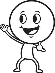 Fototapeta premium Cartoon character with a round head waving and giving a thumbs up