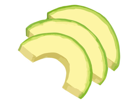 手描き厚塗りのアボカドスライス3枚 重なったカット食材のリアルなイラスト