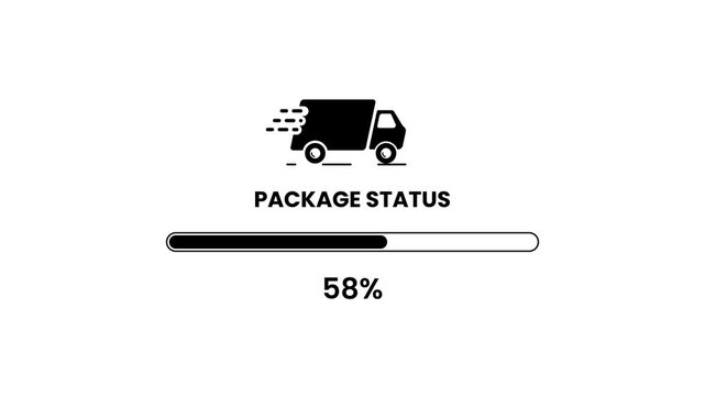 Package status, loading bar truck packaging progress bar animation isolated on white background
