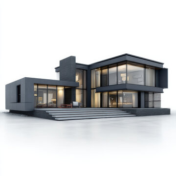 Modern house contemporary architecture large windows minimalist design luxury home exterior isolated clean lines spacious elegant