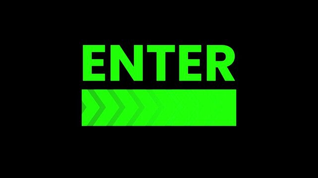 Bright green enter sign features arrow animation isolated on black background