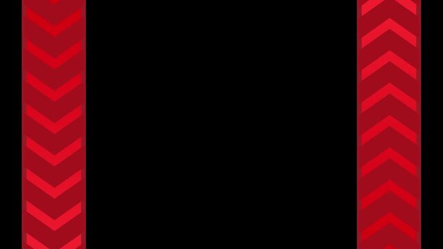 Vertical red bar on both side features downward pointing arrow animation isolated on black background