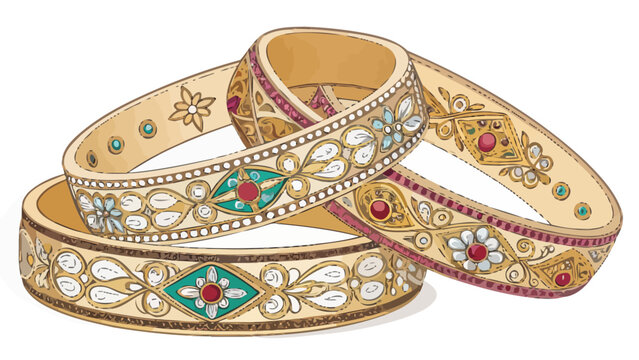 Ornate gold bangles with colorful gemstones and intricate designs inspired by traditional desi heritage jewelry