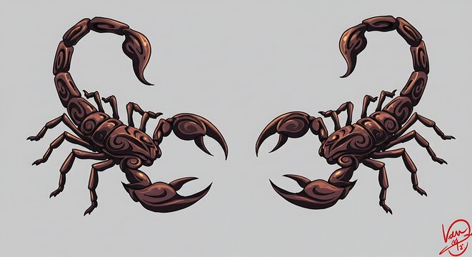 Symmetrical Duality - Two Illustrated Scorpions in a Confrontational Stance.