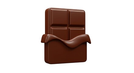 Naklejka premium Rich Dark Chocolate Bar with Unwrapped Wrapper, Isolated on White Background.