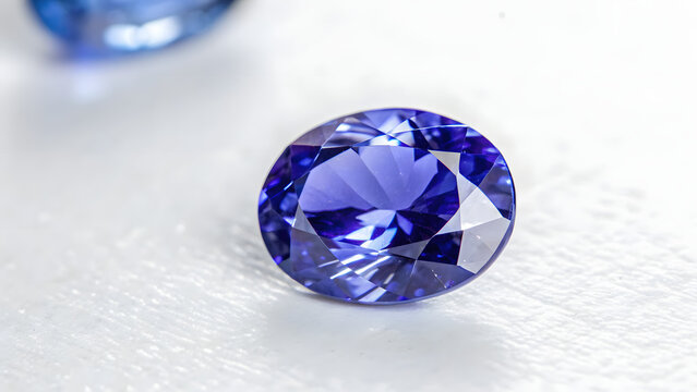 A close up image of a polished tanzanite gemstone