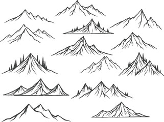 Obraz premium Collection of hand drawn mountain illustrations in various styles