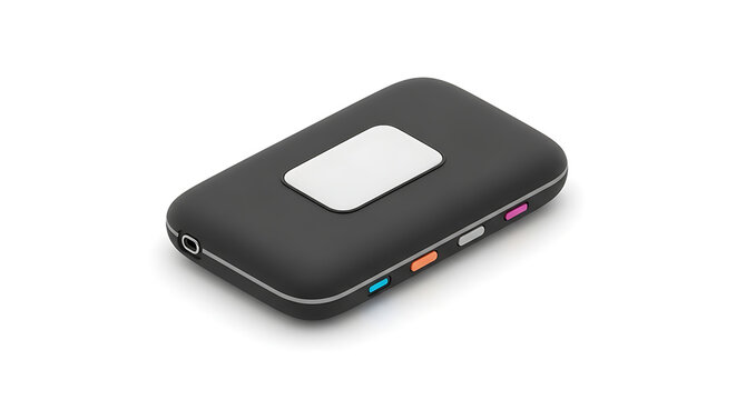 Portable mobile hotspot device with usb ports and indicator lights, isolated on a white background for connectivity concepts