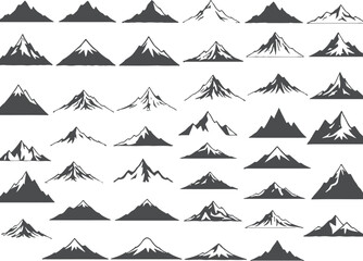 Obraz premium Multiple mountain peaks in various shapes and sizes in black and white