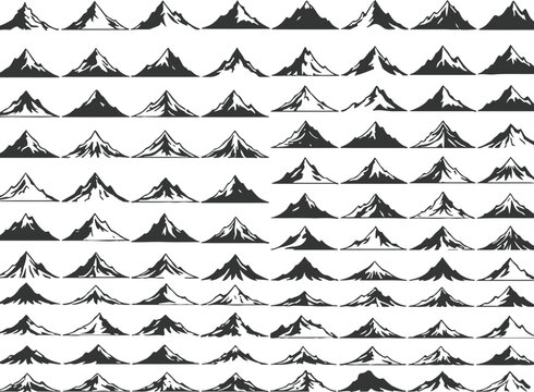 Multiple mountain peaks in rows on white background