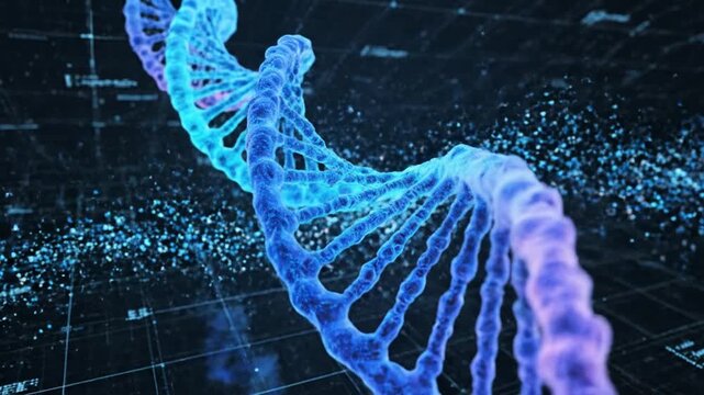 Abstract dna strand helix on tech background for science and research