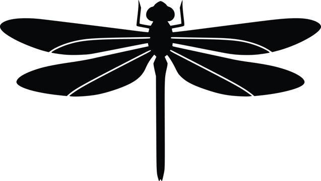 A black silhouette of a dragonfly on a white background
