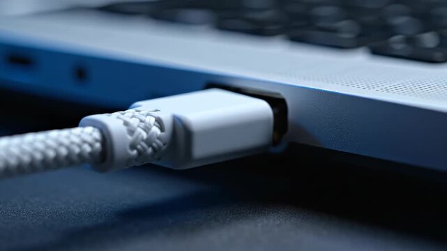 USB cable connected to a laptop port
