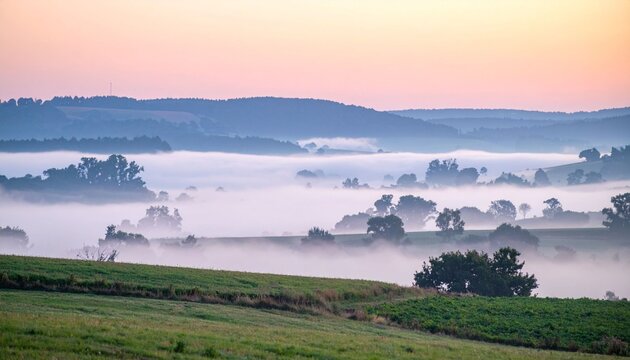 Misty landscape at sunrise