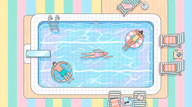 People enjoying a refreshing swim and relaxing by the poolside on a sunny day