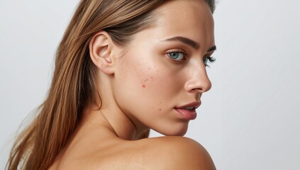 Naklejka premium Woman face close up with flawless skin and natural makeup representing beauty skincare and cosmetic wellness
