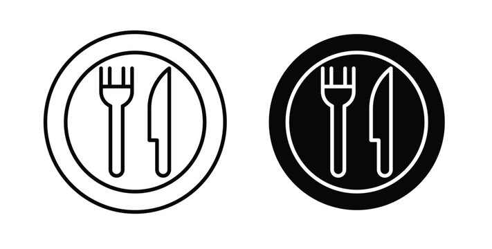 Cutlery icon in black and white color. Solid and linear icons