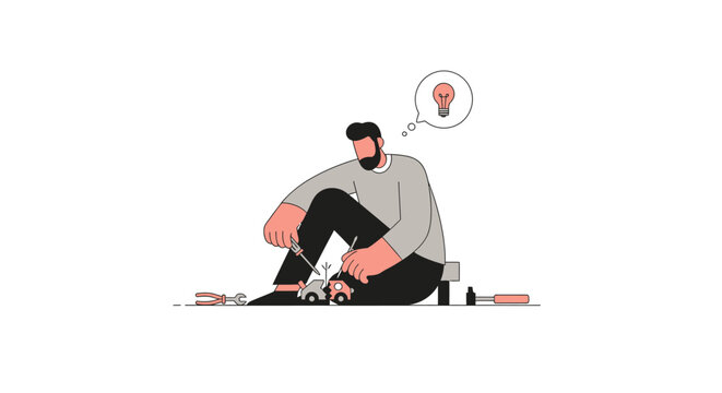 Man sitting and thinking in thoughtful pose.