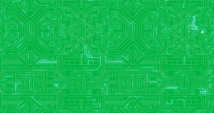 Green light trails animate on a microprocessor backdrop, symbolizing digital tech.