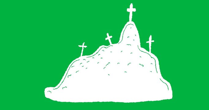 Animation of white cemetery appearing on black background