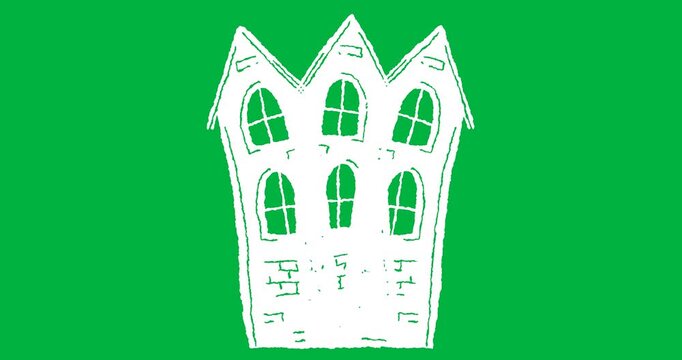 Animation of white house appearing on black background