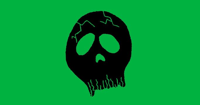 Animation of black moving skull drawing on white background
