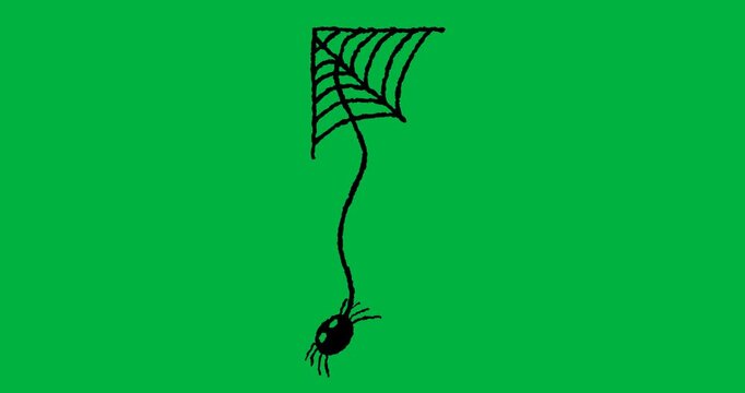 Animation of black moving spider drawing on white background