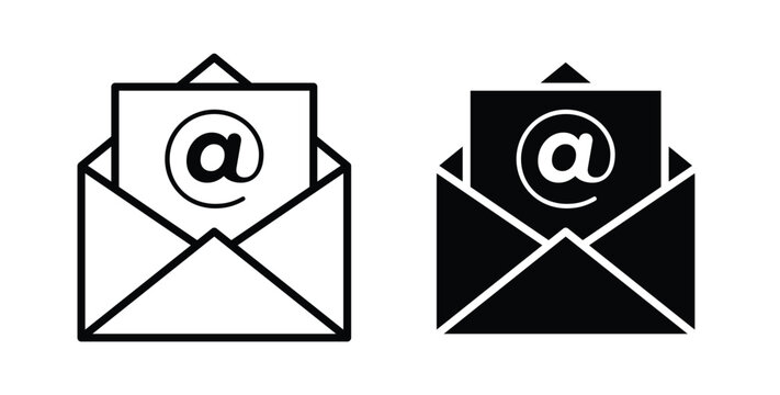 Email icon in black and white color. Solid and linear icons