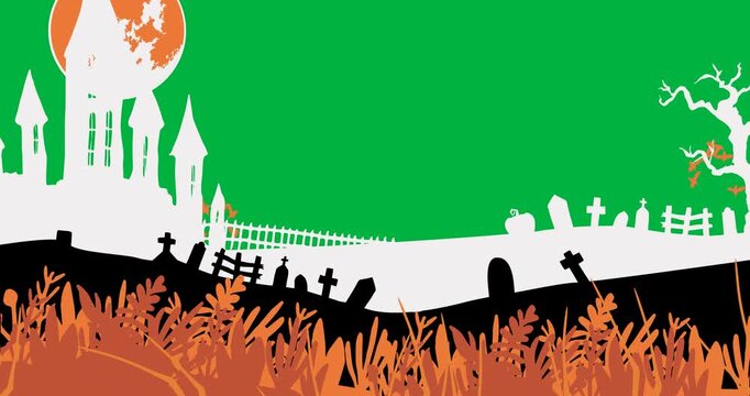 Animation of cemetery and bats on white background