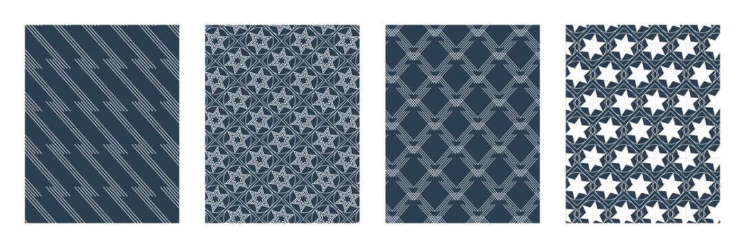 Four fabric swatches a study in black and white textile patterns and textures