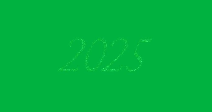 Animation of 2025 in green shimmering letters on white background