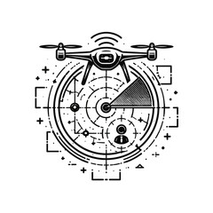 Futuristic Drone Technology Radar Navigation System with Connected Person Icon and Abstract Blueprint Grid © GFXShani