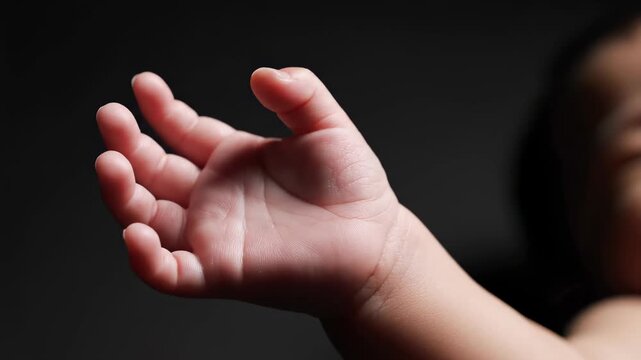 Close-up of Newborn Babys Hand Opening and Closing.