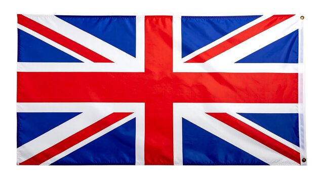 A rectangular flag featuring a geometric design with red, white, and blue colors, displaying prominent crosses. The flag has visible hems