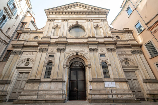 Facade of Santa Maria presso San Satiro church in Milan, Italy