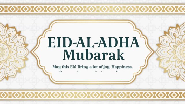 Animated Gold Frame Eid Al Adha Mubarak Text Background Video, Elegant Arabic Eid Mubarak Islamic Border Animation Background Video