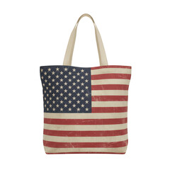 Fototapeta premium Tote bag with distressed american flag print isolated on a transparent background