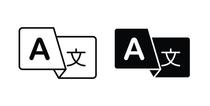 Language icon in black and white color. Solid and linear icons