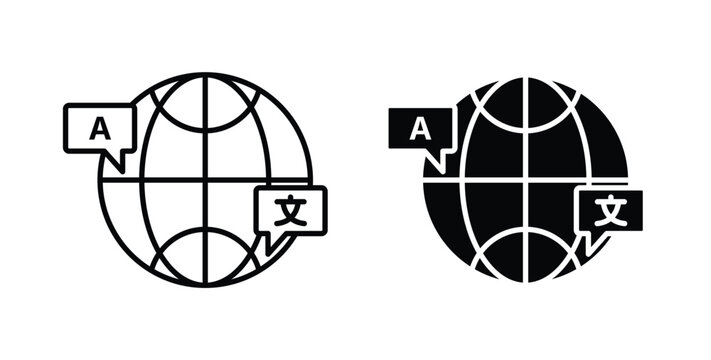 Language icon in black and white color. Solid and linear icons