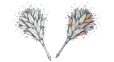 Hand-drawn Feather Duster - Two Styles: Sketch and Colored © din