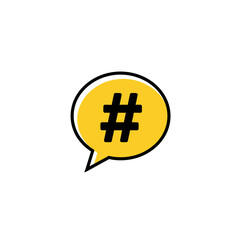 Fototapeta premium A yellow speech bubble with a hashtag symbol.