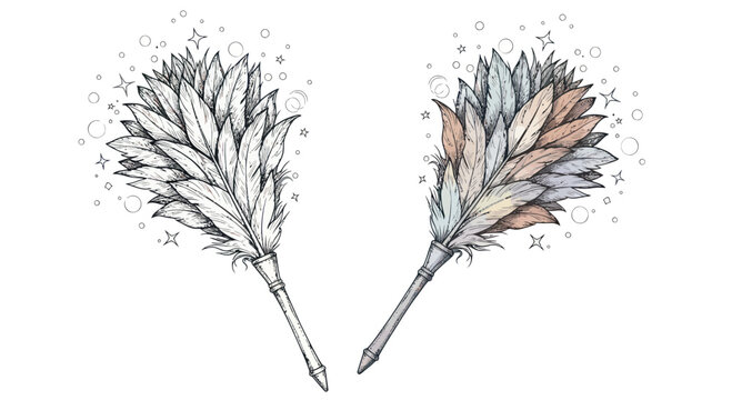 Hand-drawn Feather Duster - Two Styles: Sketch and Colored