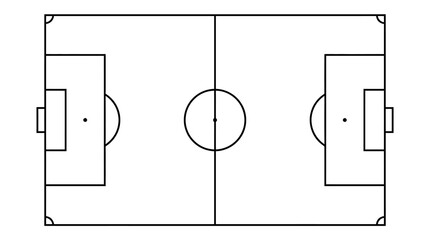 Football Field Diagram: A meticulously crafted illustration of a football field, highlighting the strategic layout and precise measurements essential to the sport. © naya