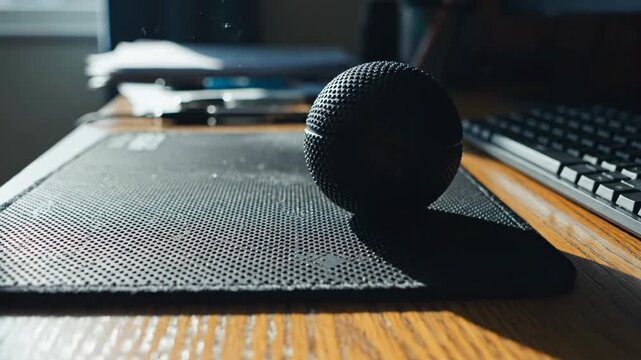 Massage ball on a desk near keyboard
