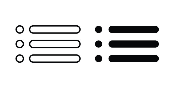 Menu icon in black and white color. Solid and linear icons