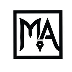 Letter MA Monogram Logo with Fountain Pen Nib Icon for Professional Writer Law Firm and Creative Author Branding. © Aqsa Rani