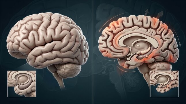 Comparison of healthy and affected brain regions highlighting neurological differences