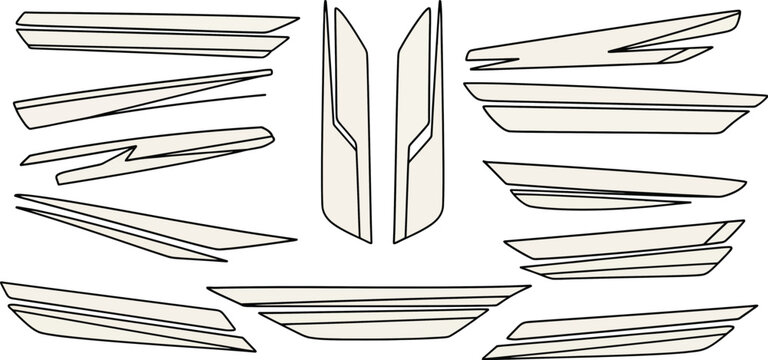 Black outline vehicle graphic stripe cut path drawing collection