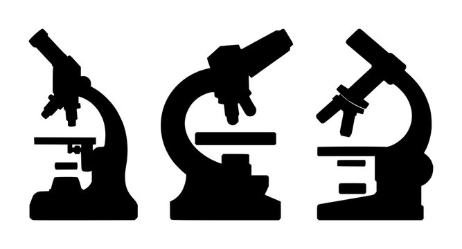 Microscope set with solid black icon design featuring microscope, science, equipment with vector illustration and medical graphics