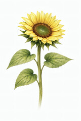Fototapeta premium Sunflower Botanical Illustration, Honey Bee Plant Floral Design Isolated on White Background